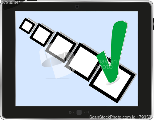 Image of tablet pc with check box on white background