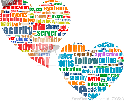 Image of Social media marketing concept in word tag cloud in heart