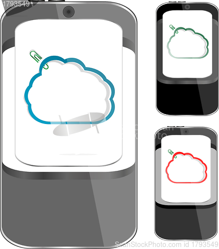 Image of smart phone sets mobile handsets with abstract cloud on screen