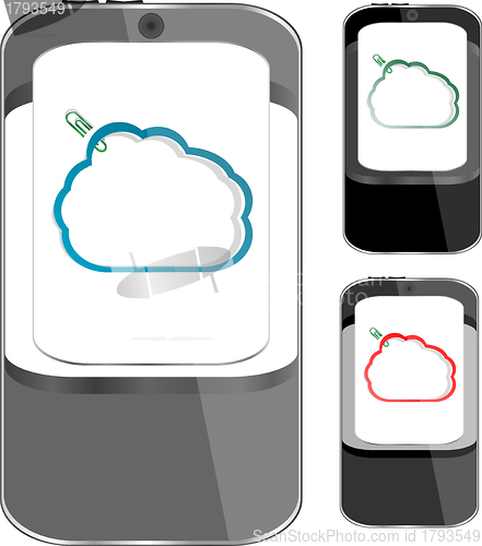 Image of smart phone sets mobile handsets with abstract cloud on screen