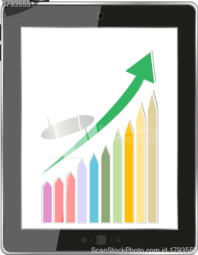 Image of tablet pc computer and virtual business graph
