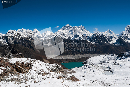 Image of Famous peaks from Renjo Pass: Everest, Makalu, Lhotse, Nuptse, P