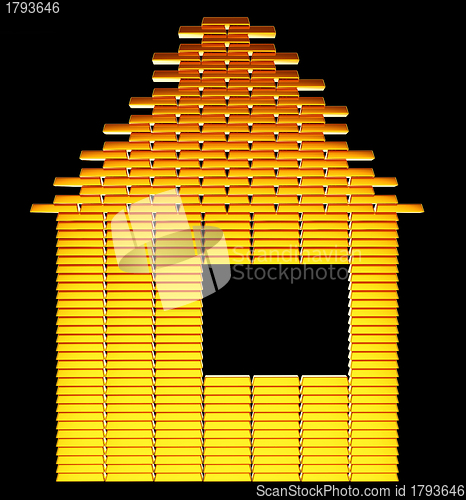 Image of Costly realty: gold bars house shape 