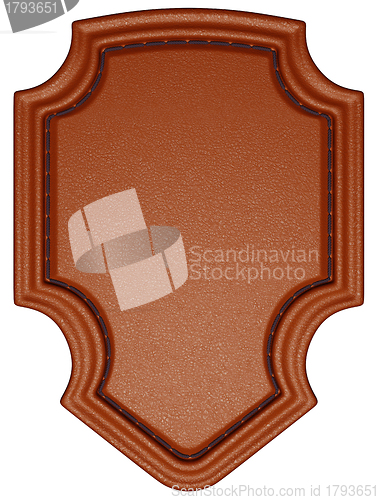 Image of Brown stitched tag or label isolated over white