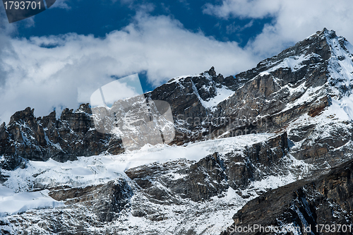 Image of Rocks and snow viewed from Gokyo Ri summit in Himalayas
