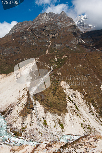 Image of Himalayas landscape: hills and stream