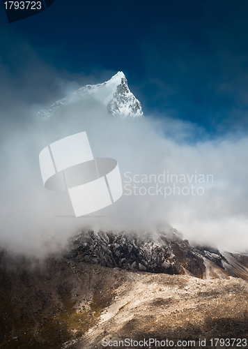 Image of Cholatse 6335 m peak hidden in clouds