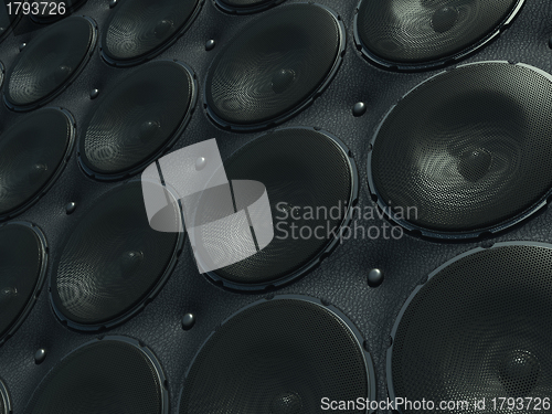 Image of Wall of Sounds: black speakers over leather pattern