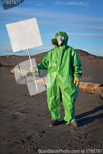 Image of Scientist chemist with a placard