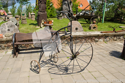 Image of Retro vintage rusty steel bicycle imitation park 