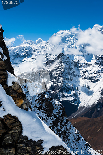 Image of Mountains and rocks viewed from Renjo pass in Himalayas