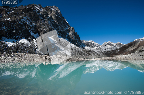 Image of Mountains and Sacred Lake near Gokyo in Himalayas