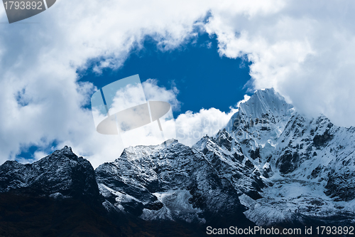 Image of Thamserku Mountain summit in Himalayas