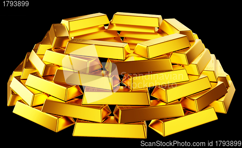 Image of Wealth: gold bars or bullions isolated on black