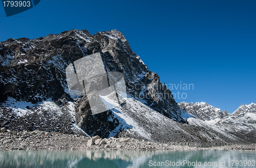 Image of Mountain and Sacred Lake near Gokyo in Himalayas