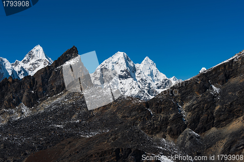 Image of Mountain peaks viewed from Renjo pass in Himalaya