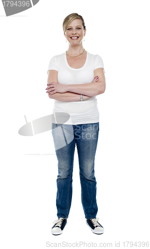 Image of Casual aged woman posing in style