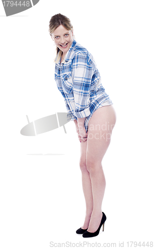 Image of Fashion pose of beautiful woman in shirt