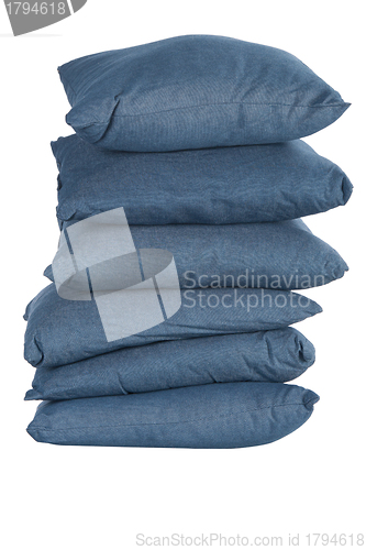 Image of stack of blue denim pillows