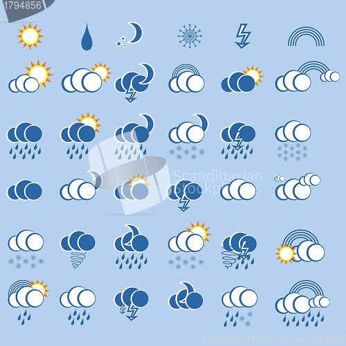 Image of weather icon set  for web design on blue background