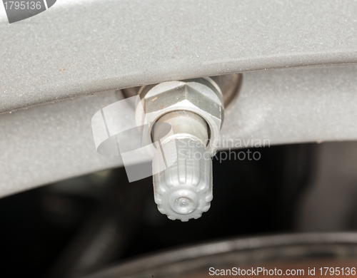 Image of Silver tire pressure valve alloy wheel