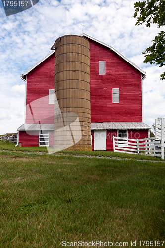 Image of Traditional US red painted barn on farm