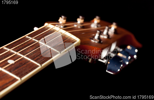 Image of View down the fretboard of guitar