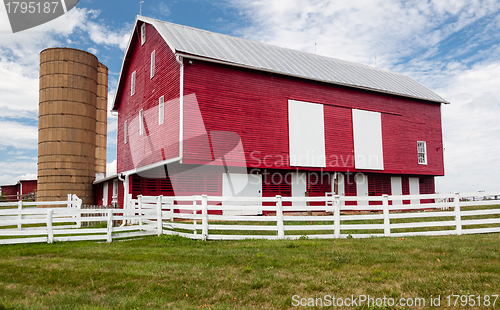 Image of Traditional US red painted barn on farm