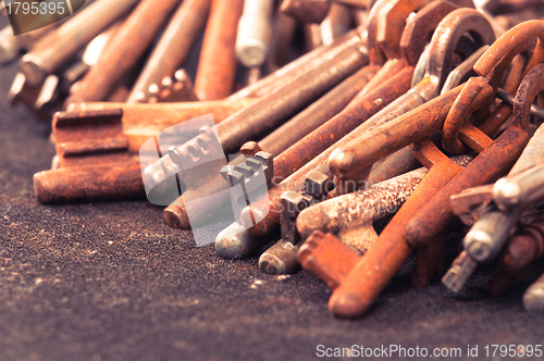 Image of A large group of rusty keys