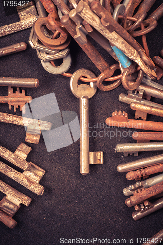 Image of A large group of rusty keys