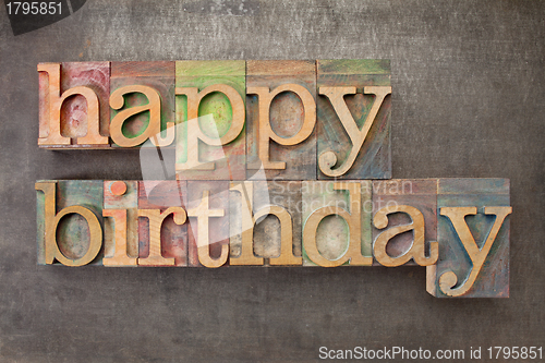 Image of happy birthday in wood type