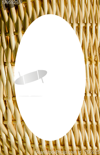 Image of Wicker basket background and white oval in center 