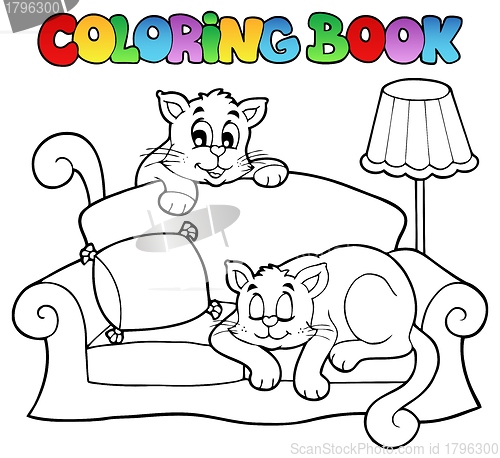 Image of Coloring book sofa with two cats