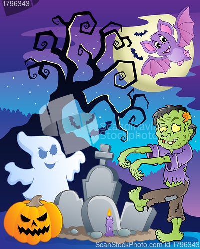 Image of Scene with Halloween tree 6