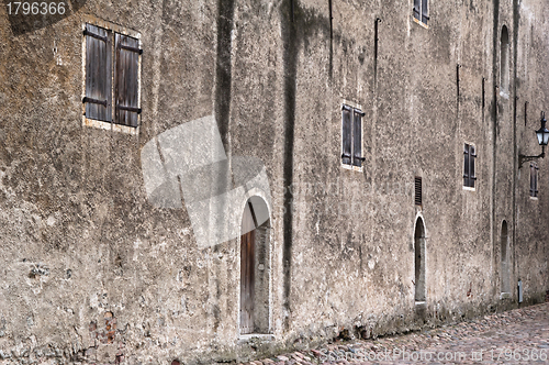 Image of Facade of an ancient grey building