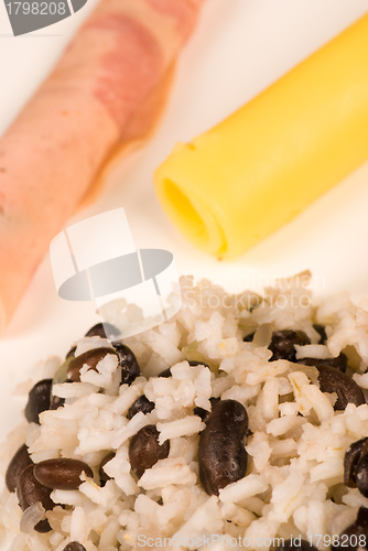 Image of Gallo pinto with ham and cheese