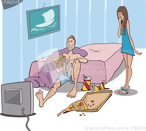 Image of Man in Mess and Shocked Woman
