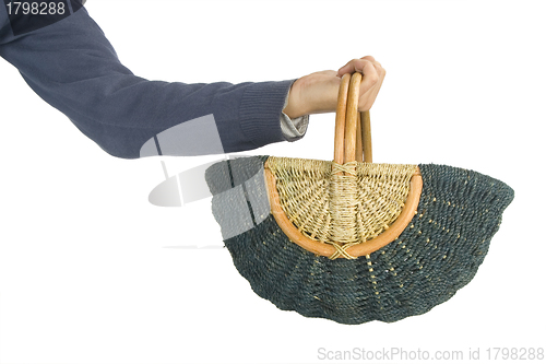 Image of green empty basket and man hand