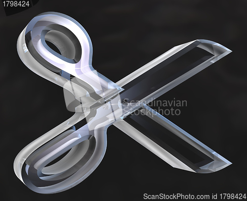 Image of Scissor in transparent glass on black background 