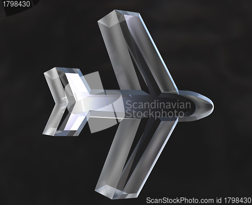 Image of airplane icon symbol in glass (3D) 