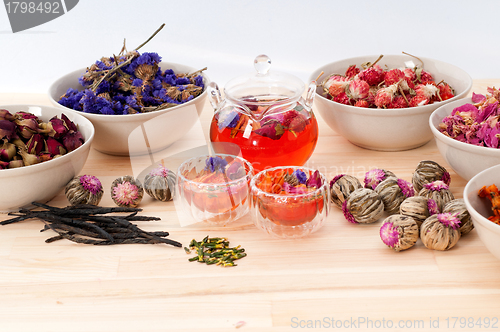 Image of Herbal natural floral tea infusion with dry flowers