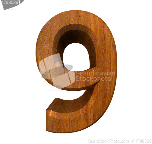 Image of 3d number 9 in wood 