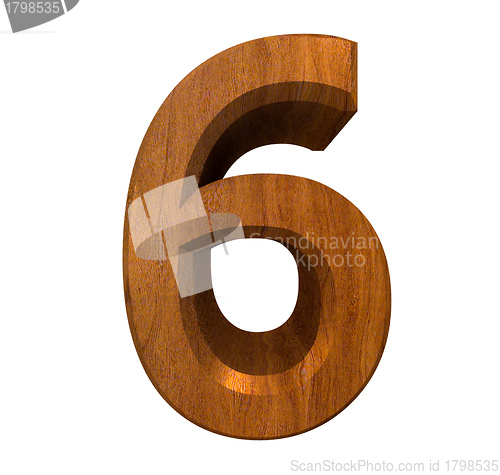 Image of 3d number 6 in wood 