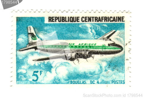 Image of central african stamp with airplane 