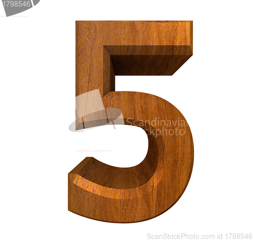 Image of 3d number 5 in wood 