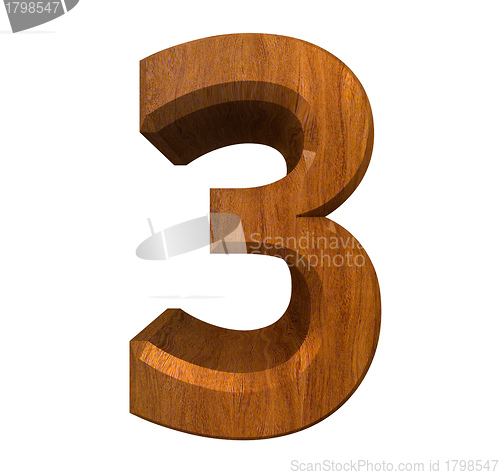 Image of 3d number 3 in wood 