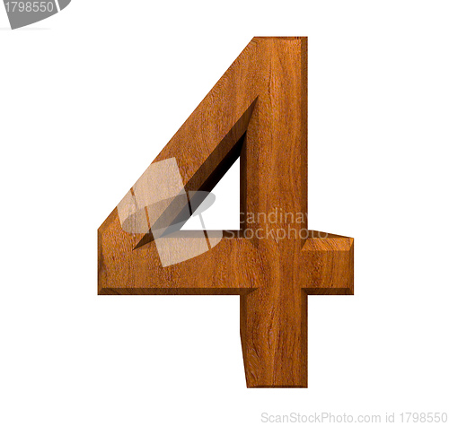 Image of 3d number 4 in wood 