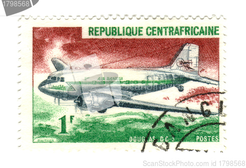 Image of central african stamp with airplane 