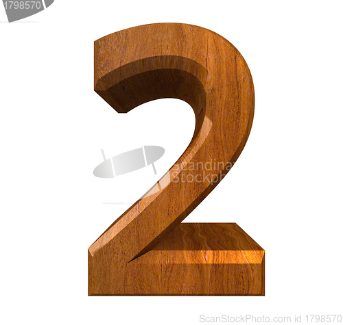 Image of 3d number 2 in wood 