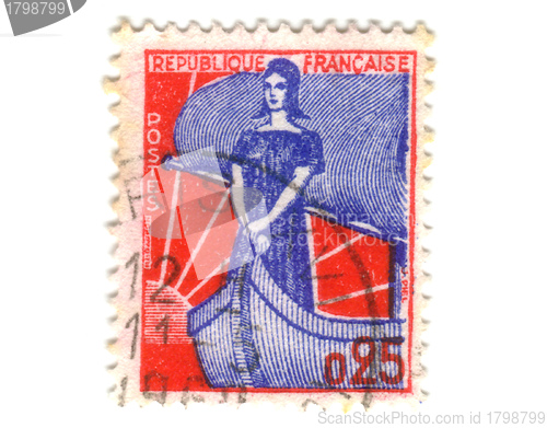 Image of Old french stamp with lady on boat 